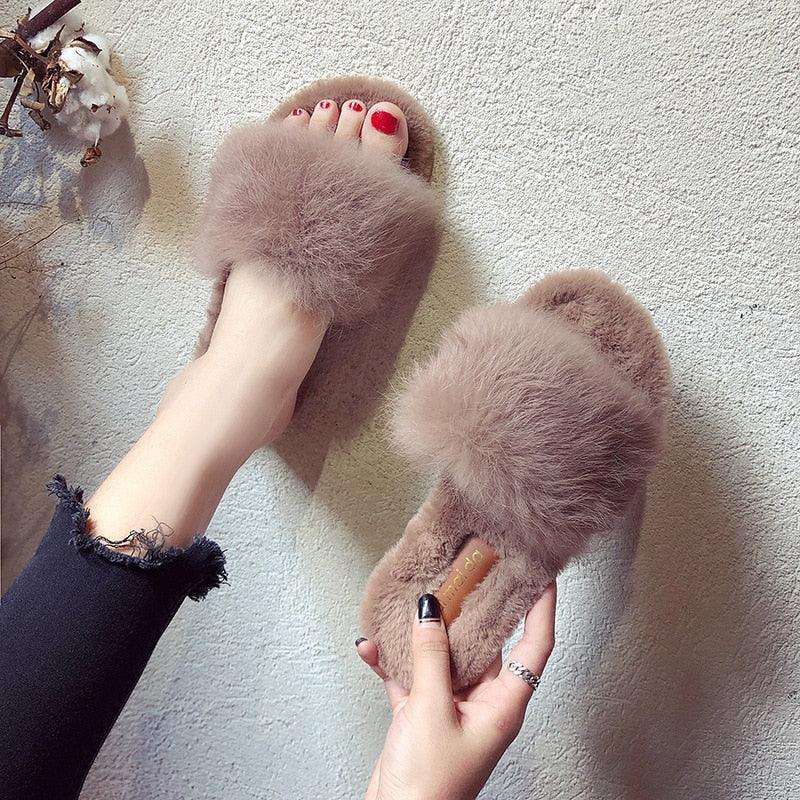 Fahion Fur Slipper For Women Keep Warm Slipper Casual Shoes Elegant Soft Plush Slipper Fuzzy Fur Slippers Soft Comfy Open Toe Slide Slippers Cozy Memory Foam Fluffy House Slippers