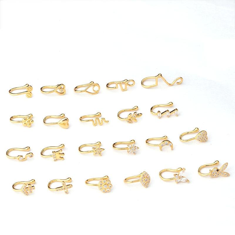 Fake Piercing Clip Nose Ring Cuff Body Jewelry for Women New Trend Ear Cuffs Heart Cross Flowers Clip Nose Rings Nose Ring Charm Crystal Metal Fake Piercing Nose Cuff Clip Stainless Steel Non-Piercing Fake Piercings Ear Cuff Tragus Earrings