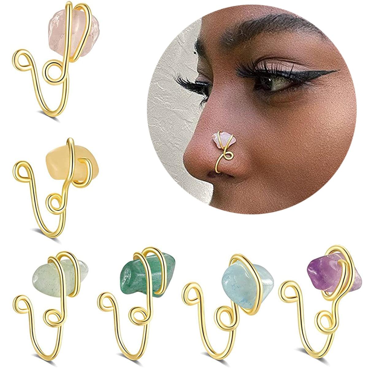 Fake Piercing Nose Ring Stone Copper Ear Hoop Septum Nose Clip Non-Piercing Ring Stud Nez Jewelry Nose Cuff Clip Nose Ring Ear Clip Cuff Body Jewelry Nose Cuff Non Piercing Nose Cuffs Fake Nose Ring Adjustable Ear Cuff Fake Piercings For Woman