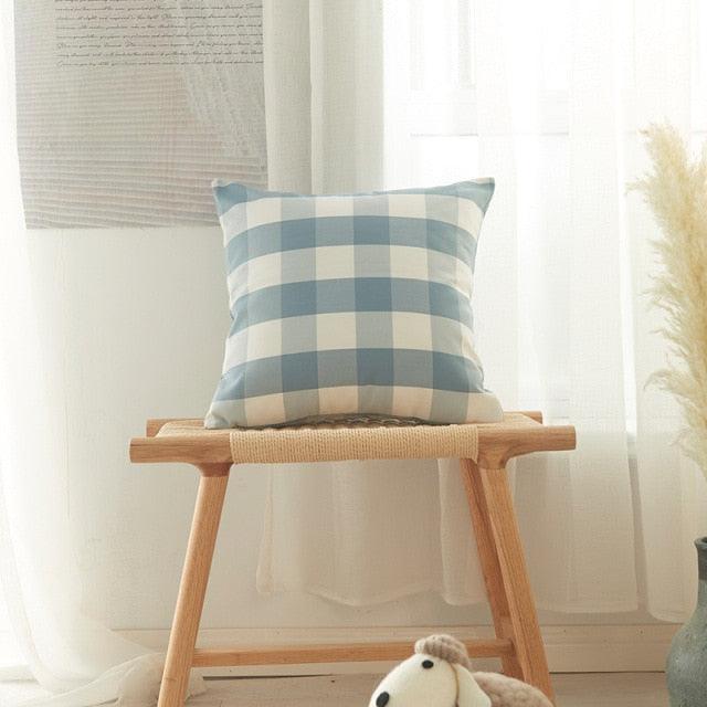 Farmhouse Plaid Striped Linen Cotton Pillow Covers Outdoor Plaid Square Pillow Cushion Case Cotton Linen Throw Pillow Covers Sofa Chair Decorative Cotton Cushions Cover Red Green Blue Pillowcase