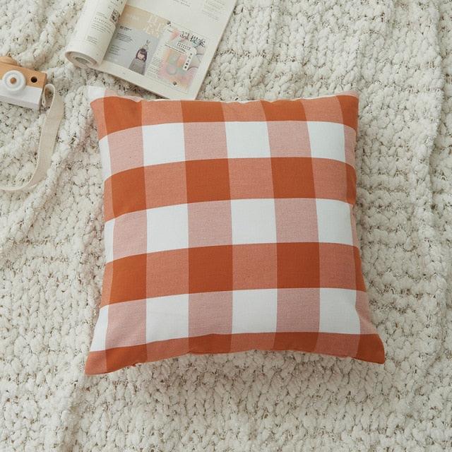 Farmhouse Plaid Striped Linen Cotton Pillow Covers Outdoor Plaid Square Pillow Cushion Case Cotton Linen Throw Pillow Covers Sofa Chair Decorative Cotton Cushions Cover Red Green Blue Pillowcase