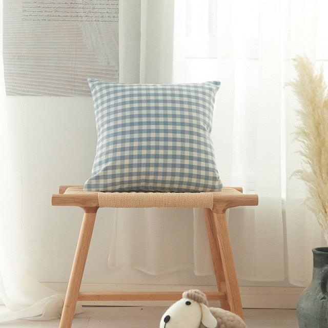 Farmhouse Plaid Striped Linen Cotton Pillow Covers Outdoor Plaid Square Pillow Cushion Case Cotton Linen Throw Pillow Covers Sofa Chair Decorative Cotton Cushions Cover Red Green Blue Pillowcase