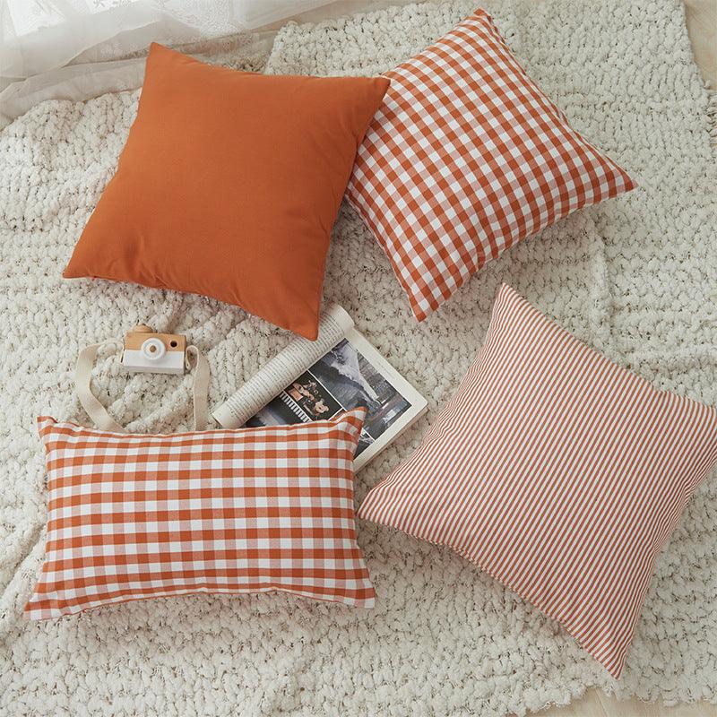 Farmhouse Plaid Striped Linen Cotton Pillow Covers Outdoor Plaid Square Pillow Cushion Case Cotton Linen Throw Pillow Covers Sofa Chair Decorative Cotton Cushions Cover Red Green Blue Pillowcase