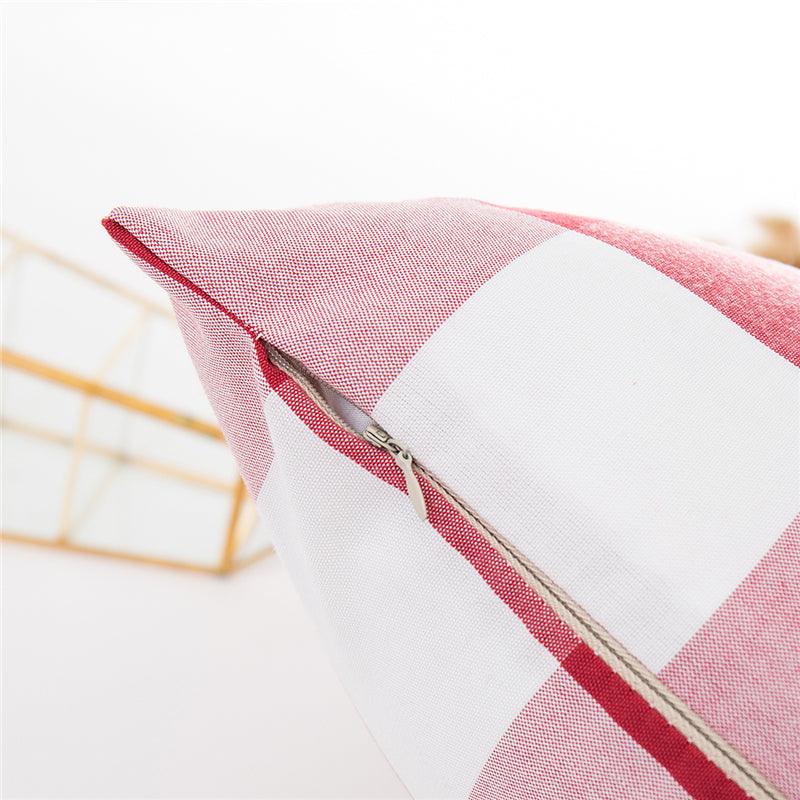 Farmhouse Plaid Striped Linen Cotton Pillow Covers Outdoor Plaid Square Pillow Cushion Case Cotton Linen Throw Pillow Covers Sofa Chair Decorative Cotton Cushions Cover Red Green Blue Pillowcase