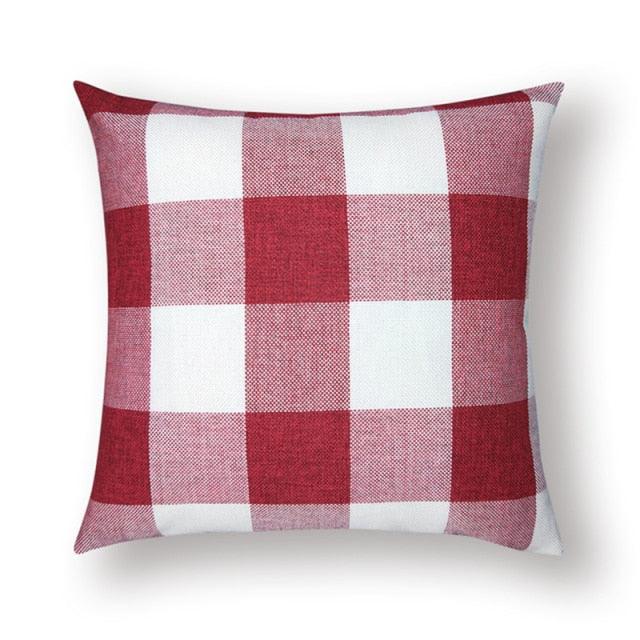 Farmhouse Plaid Striped Linen Cotton Pillow Covers Outdoor Plaid Square Pillow Cushion Case Cotton Linen Throw Pillow Covers Sofa Chair Decorative Cotton Cushions Cover Red Green Blue Pillowcase