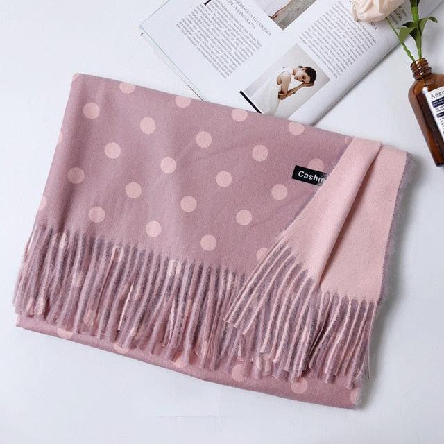 Fashion Autumn Winter Warm High Quality Long Soft Cashmere Hijabs Scarves Dot Pattern Tassels Elegant Thicken Wrap Shawl Ladies Lightweight Escharpe Soft Wool Cashmere Muffler For Women