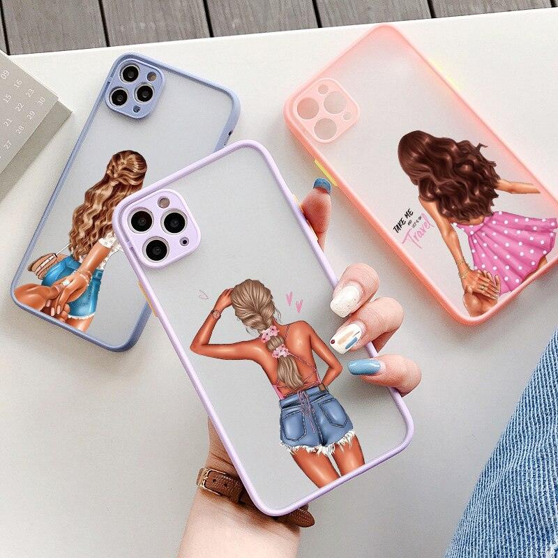 Fashion Beautiful Girl Pattern Case For iPhone 13 12 11 Pro Max Hand Drawn Girl Hard Phone Cover For iPhone 7 8 Plus SE2 X XR XS Pattern Protective Phone Case Hard PC Back Case Silicone Bumper Cover