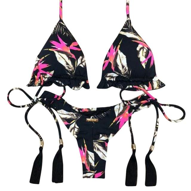 Fashion Bikini Set Bikinis Stripes Lace Up String Two-Piece Swimsuit Mini Bikini Swimwear Padded Two Piece Triangle Bikini Set Summer Breathable Beach Swimsuits For Women