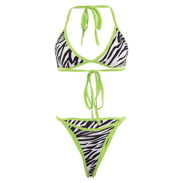 Fashion Bikini Set Bikinis Stripes Lace Up String Two-Piece Swimsuit Mini Bikini Swimwear Padded Two Piece Triangle Bikini Set Summer Breathable Beach Swimsuits For Women