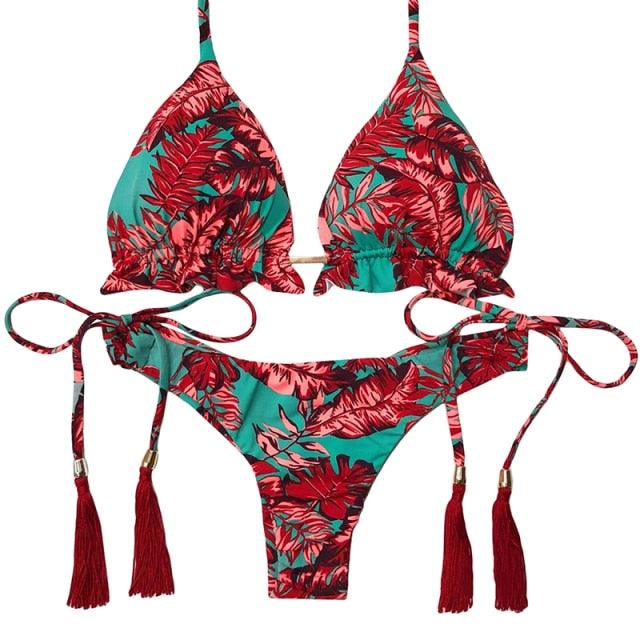 Fashion Bikini Set Bikinis Stripes Lace Up String Two-Piece Swimsuit Mini Bikini Swimwear Padded Two Piece Triangle Bikini Set Summer Breathable Beach Swimsuits For Women