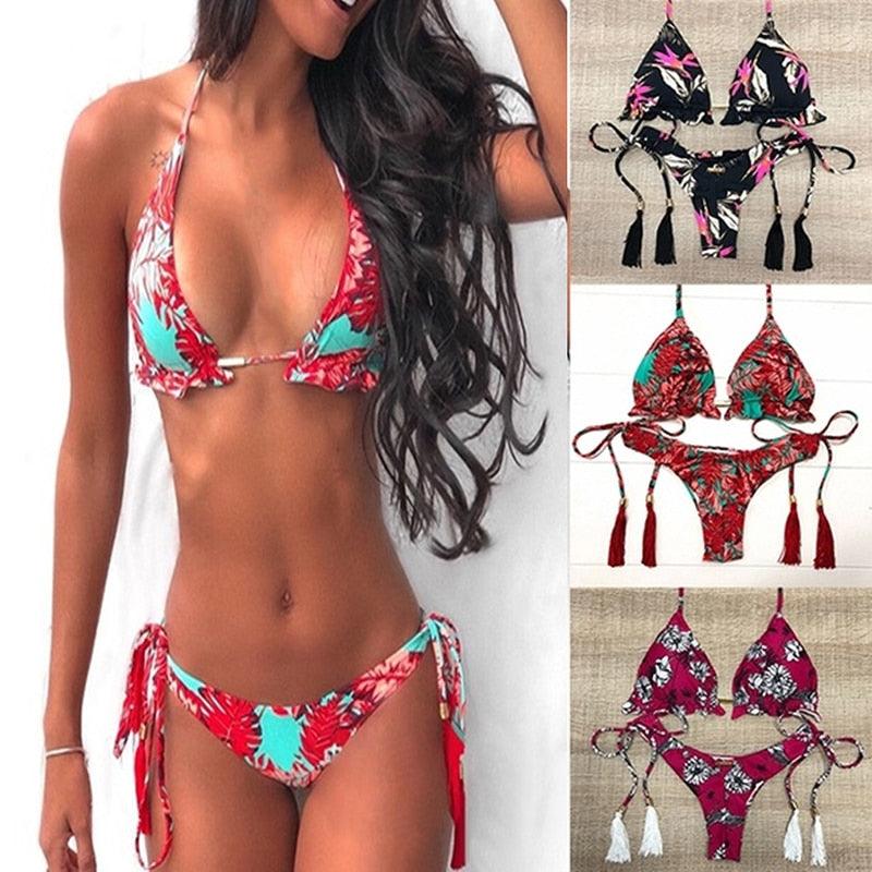 Fashion Bikini Set Bikinis Stripes Lace Up String Two-Piece Swimsuit Mini Bikini Swimwear Padded Two Piece Triangle Bikini Set Summer Breathable Beach Swimsuits For Women