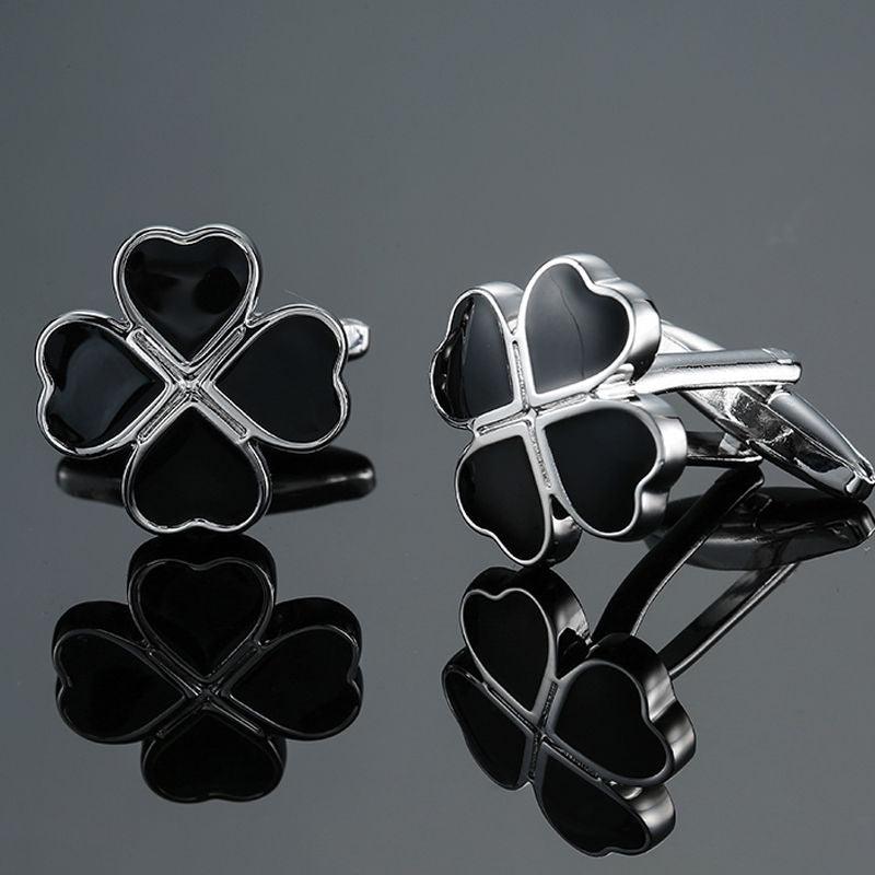 Fashion Black Four Leaf Cufflinks Men Business Shirt Cufflinks Elegant Men Jewelry Business Wedding Meeting Gifts Simple Light Luxury Cuffs Cufflinks