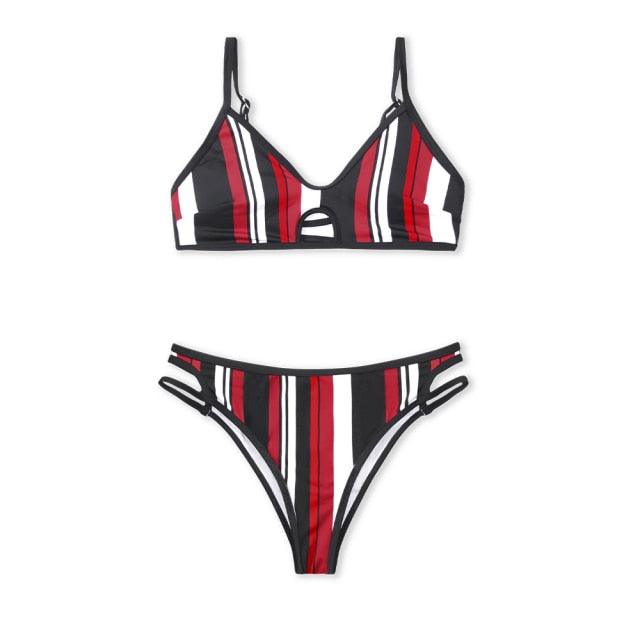 Fashion Blue White Women Striped Bikini Sets Swimsuit Women Halter Top Bikini High Waist Bathing Suits Bandage Two Piece Swimsuit Two Pieces Swimwear Women Summer Beach Adjustable Bathing Suit