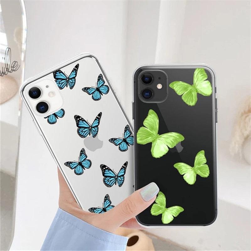 Fashion Butterfly Transparent Phone Case For iPhone 11 12 13 Pro Max 12 Mini Beautiful Butterfly Soft Butterfly Silicone Protective Case Clear Back Cover