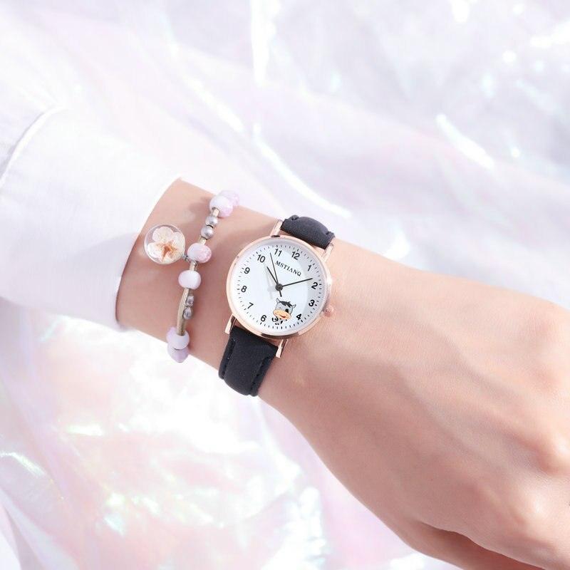 Fashion Childrens Set Bracelet Watch Student Watch Girl Leather Strap Quartz Watch Leather Strap Quartz Watch Children Set Bracelet Watch Leather Band Luxury Quartz Wristwatch