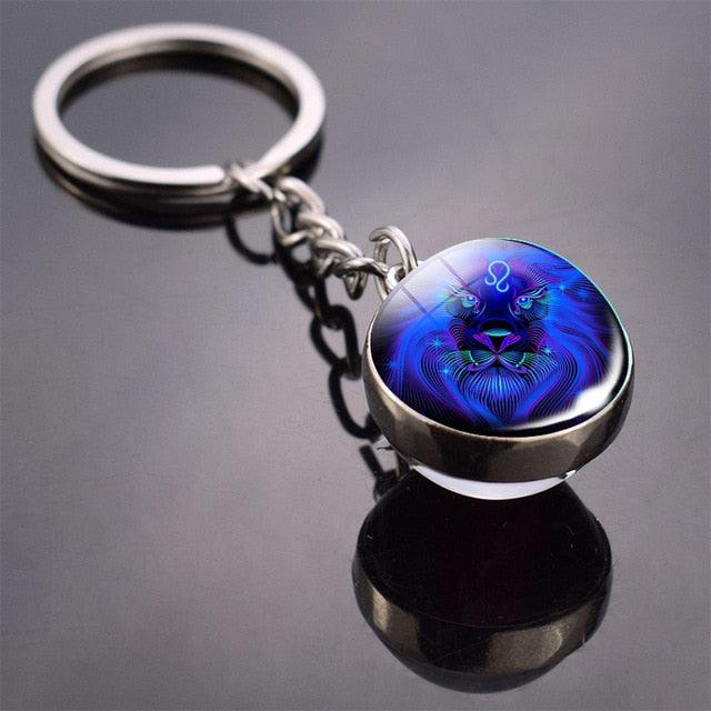 Fashion Constellation Double Side Glass Ball Keychain Zodiac Signs Aquarius Pisces Aries Taurus Gemini Cancer Leo Virgo Libra Scorpio Constellation Glass Ball Keychain Jewelry For Men Women