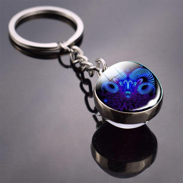 Fashion Constellation Double Side Glass Ball Keychain Zodiac Signs Aquarius Pisces Aries Taurus Gemini Cancer Leo Virgo Libra Scorpio Constellation Glass Ball Keychain Jewelry For Men Women