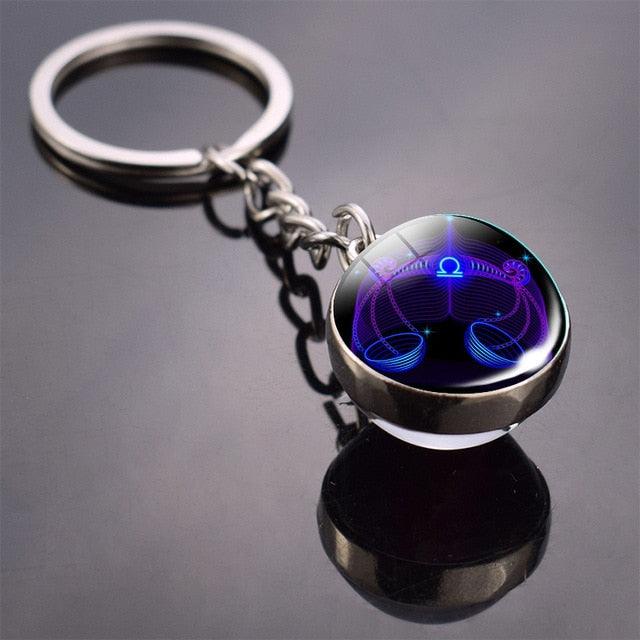 Fashion Constellation Double Side Glass Ball Keychain Zodiac Signs Aquarius Pisces Aries Taurus Gemini Cancer Leo Virgo Libra Scorpio Constellation Glass Ball Keychain Jewelry For Men Women