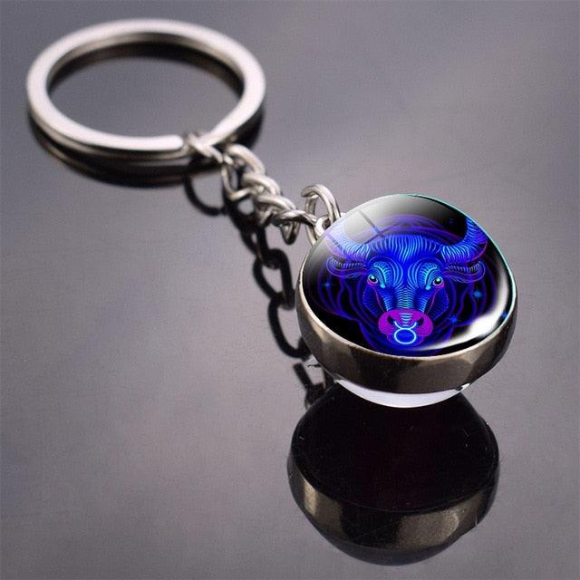 Fashion Constellation Double Side Glass Ball Keychain Zodiac Signs Aquarius Pisces Aries Taurus Gemini Cancer Leo Virgo Libra Scorpio Constellation Glass Ball Keychain Jewelry For Men Women