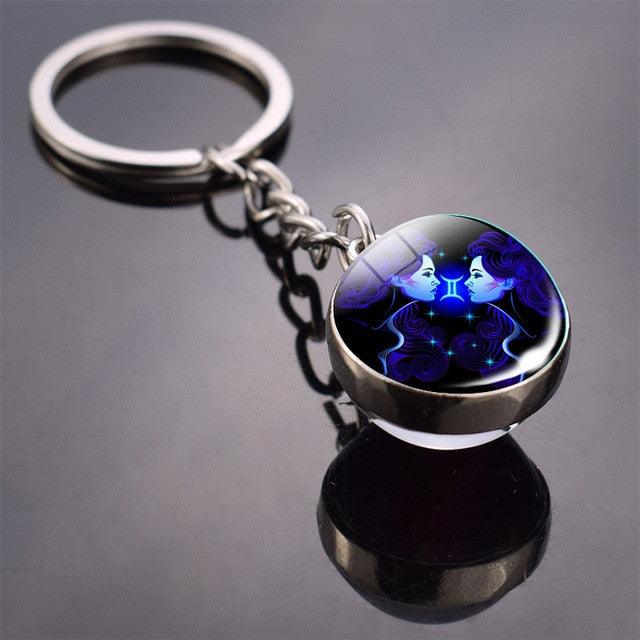 Fashion Constellation Double Side Glass Ball Keychain Zodiac Signs Aquarius Pisces Aries Taurus Gemini Cancer Leo Virgo Libra Scorpio Constellation Glass Ball Keychain Jewelry For Men Women