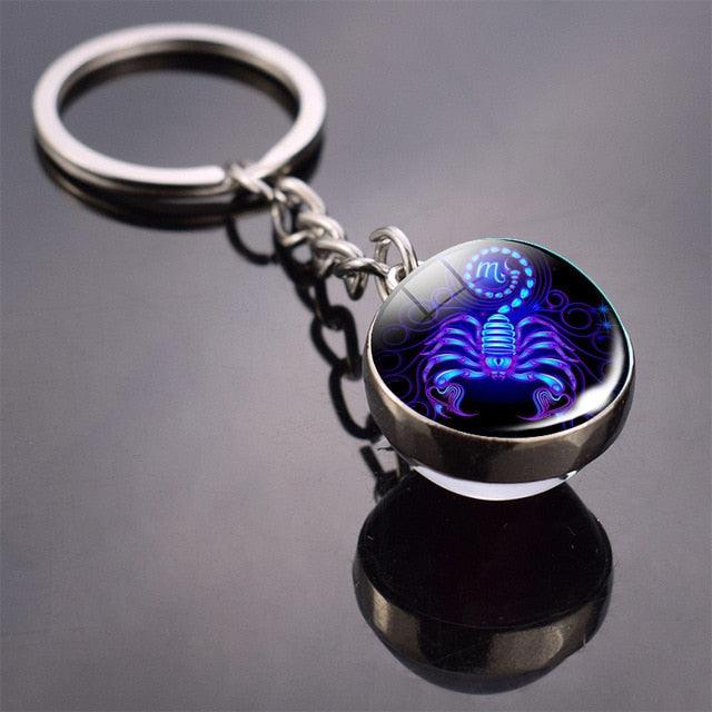 Fashion Constellation Double Side Glass Ball Keychain Zodiac Signs Aquarius Pisces Aries Taurus Gemini Cancer Leo Virgo Libra Scorpio Constellation Glass Ball Keychain Jewelry For Men Women