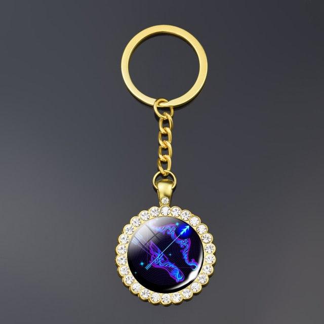 Fashion Constellation Double Side Glass Ball Keychain Zodiac Signs Aquarius Pisces Aries Taurus Gemini Cancer Leo Virgo Libra Scorpio Constellation Glass Ball Keychain Jewelry For Men Women