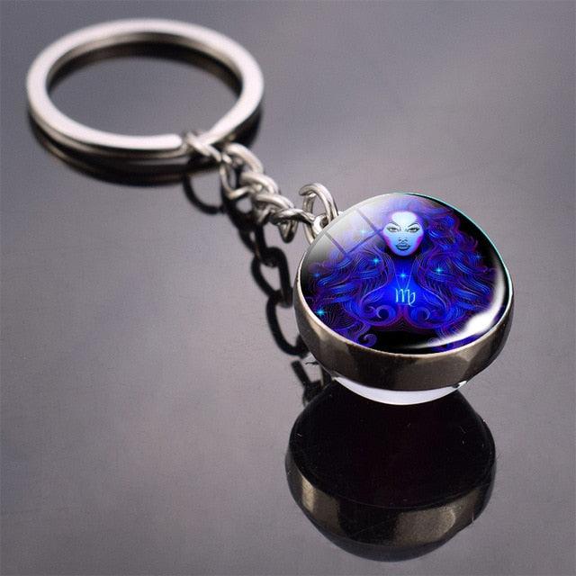 Fashion Constellation Double Side Glass Ball Keychain Zodiac Signs Aquarius Pisces Aries Taurus Gemini Cancer Leo Virgo Libra Scorpio Constellation Glass Ball Keychain Jewelry For Men Women