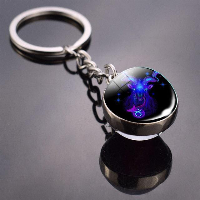 Fashion Constellation Double Side Glass Ball Keychain Zodiac Signs Aquarius Pisces Aries Taurus Gemini Cancer Leo Virgo Libra Scorpio Constellation Glass Ball Keychain Jewelry For Men Women