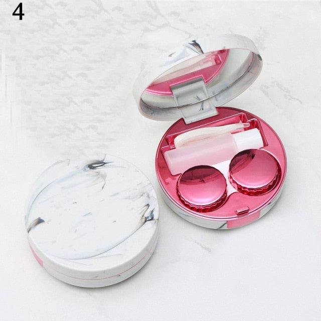 Fashion Contact Lens Case Women Man Travel Kit Easy Carry Contact Lenses Box Mirror Marble Print Eyes Contact Lens Case All in One Travel Contact Container Soak Storage Kit