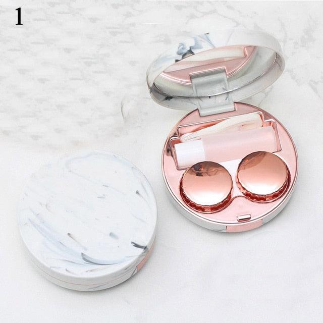 Fashion Contact Lens Case Women Man Travel Kit Easy Carry Contact Lenses Box Mirror Marble Print Eyes Contact Lens Case All in One Travel Contact Container Soak Storage Kit