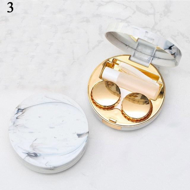 Fashion Contact Lens Case Women Man Travel Kit Easy Carry Contact Lenses Box Mirror Marble Print Eyes Contact Lens Case All in One Travel Contact Container Soak Storage Kit