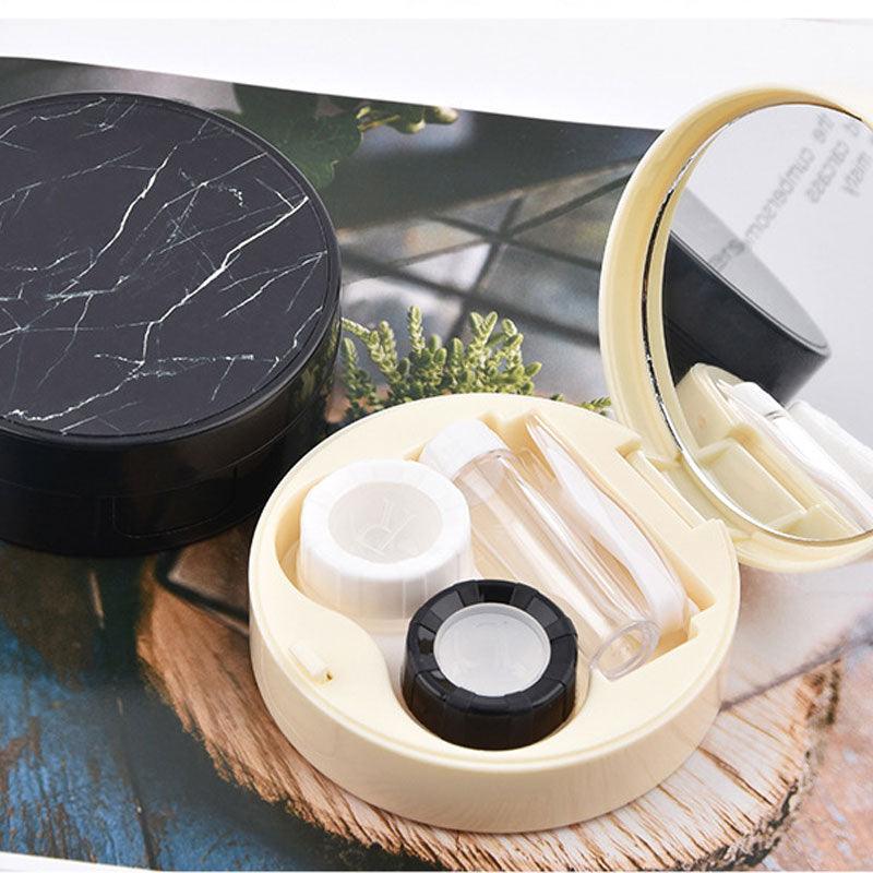 Fashion Contact Lens Case Women Man Travel Kit Easy Carry Contact Lenses Box Mirror Marble Print Eyes Contact Lens Case All in One Travel Contact Container Soak Storage Kit