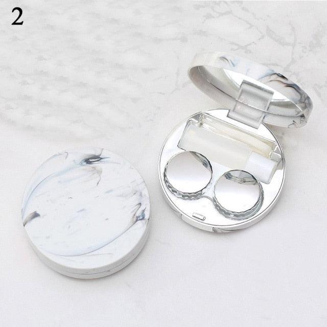 Fashion Contact Lens Case Women Man Travel Kit Easy Carry Contact Lenses Box Mirror Marble Print Eyes Contact Lens Case All in One Travel Contact Container Soak Storage Kit