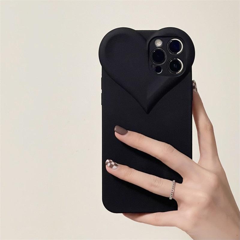 Fashion Cool Black Love Heart Phone Case For iPhone 14 13 Pro Max 12 11 XR XS 7 8 Plus Dustproof Soft TPU Shockproof Back Cover Luxury Crystal Case for Women Camera Protective Soft  Case Cover Design for iPhone