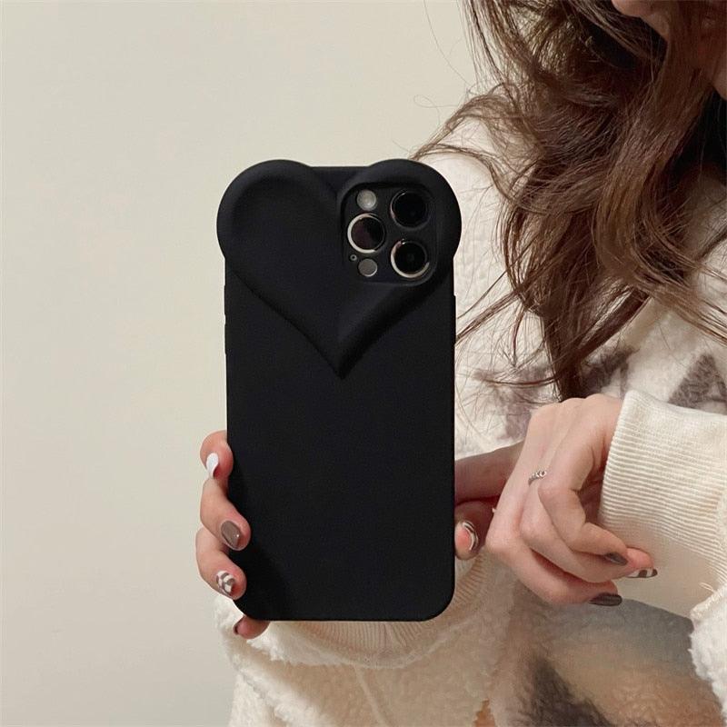 Fashion Cool Black Love Heart Phone Case For iPhone 14 13 Pro Max 12 11 XR XS 7 8 Plus Dustproof Soft TPU Shockproof Back Cover Luxury Crystal Case for Women Camera Protective Soft  Case Cover Design for iPhone