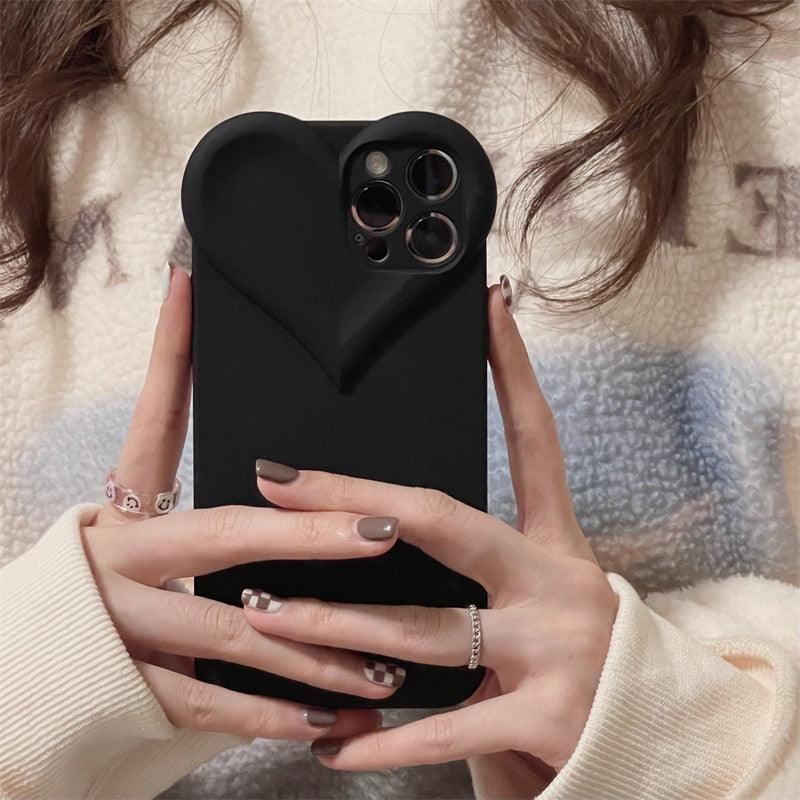 Fashion Cool Black Love Heart Phone Case For iPhone 14 13 Pro Max 12 11 XR XS 7 8 Plus Dustproof Soft TPU Shockproof Back Cover Luxury Crystal Case for Women Camera Protective Soft  Case Cover Design for iPhone