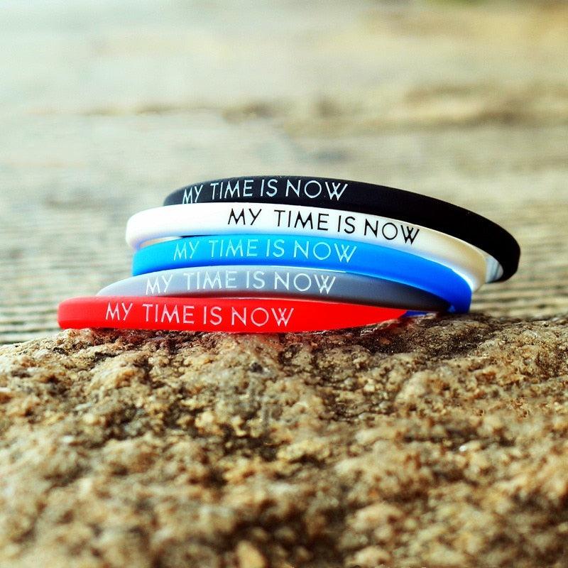 Fashion Couple Bracelets My Time Is Now Silicone Bracelet For Men Women Rubber Wrist Outdoor Sports Elasticity Bangle Strap Silicone Inspirational Bracelets Set For Mens Women Motivation Rubber Wristbands Bracelet