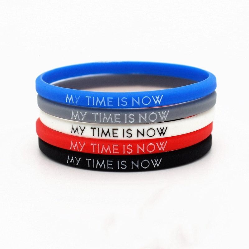 Fashion Couple Bracelets My Time Is Now Silicone Bracelet For Men Women Rubber Wrist Outdoor Sports Elasticity Bangle Strap Silicone Inspirational Bracelets Set For Mens Women Motivation Rubber Wristbands Bracelet