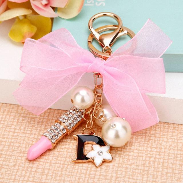 Fashion Creative Rhinestone Personality Lipstick Bag Car Keychain Female Schoolbag Pendant Metal Keychain Ring Gift Crystal Lipstick Makeup Keyring Rhinestone Purse Bag Charm Pendant Keychain