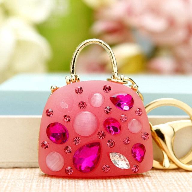 Fashion Creative Rhinestone Personality Lipstick Bag Car Keychain Female Schoolbag Pendant Metal Keychain Ring Gift Crystal Lipstick Makeup Keyring Rhinestone Purse Bag Charm Pendant Keychain