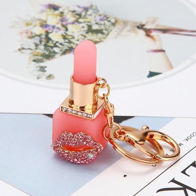 Fashion Creative Rhinestone Personality Lipstick Bag Car Keychain Female Schoolbag Pendant Metal Keychain Ring Gift Crystal Lipstick Makeup Keyring Rhinestone Purse Bag Charm Pendant Keychain