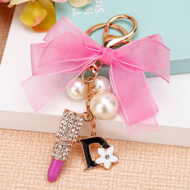 Fashion Creative Rhinestone Personality Lipstick Bag Car Keychain Female Schoolbag Pendant Metal Keychain Ring Gift Crystal Lipstick Makeup Keyring Rhinestone Purse Bag Charm Pendant Keychain