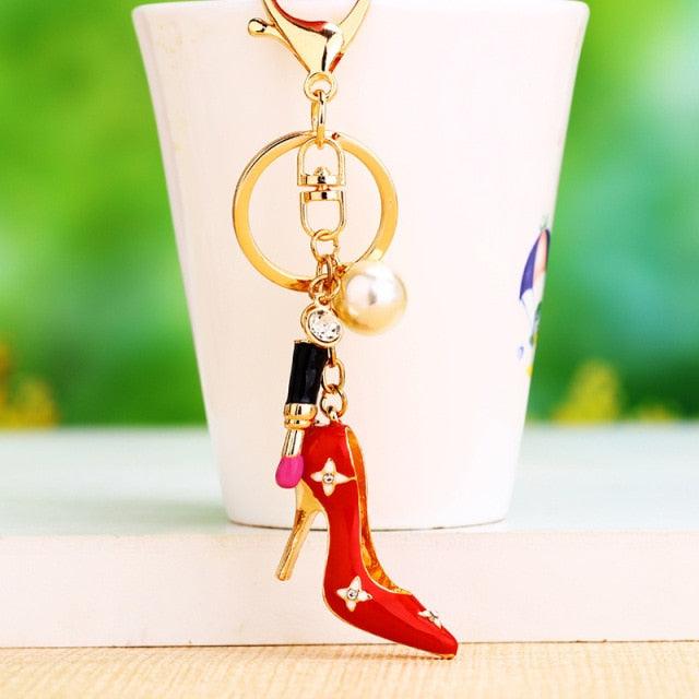 Fashion Creative Rhinestone Personality Lipstick Bag Car Keychain Female Schoolbag Pendant Metal Keychain Ring Gift Crystal Lipstick Makeup Keyring Rhinestone Purse Bag Charm Pendant Keychain