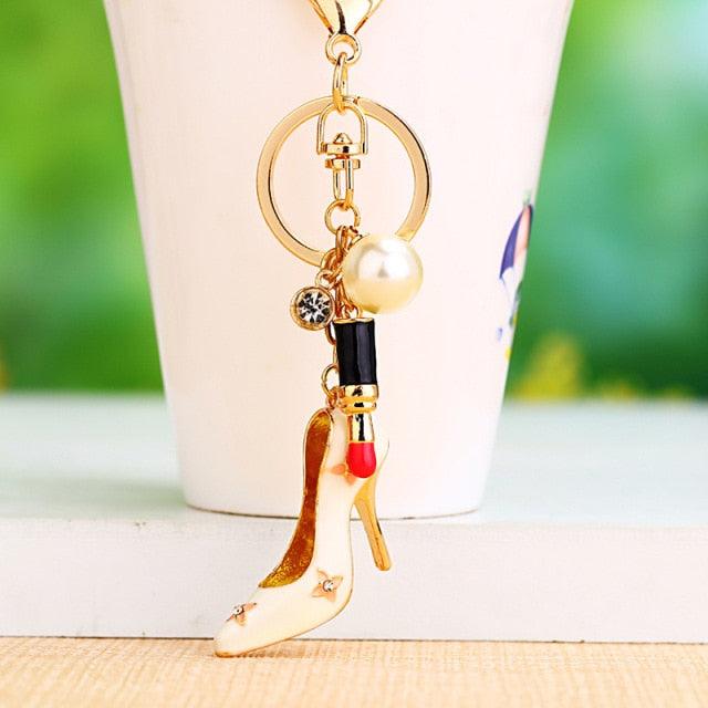 Fashion Creative Rhinestone Personality Lipstick Bag Car Keychain Female Schoolbag Pendant Metal Keychain Ring Gift Crystal Lipstick Makeup Keyring Rhinestone Purse Bag Charm Pendant Keychain