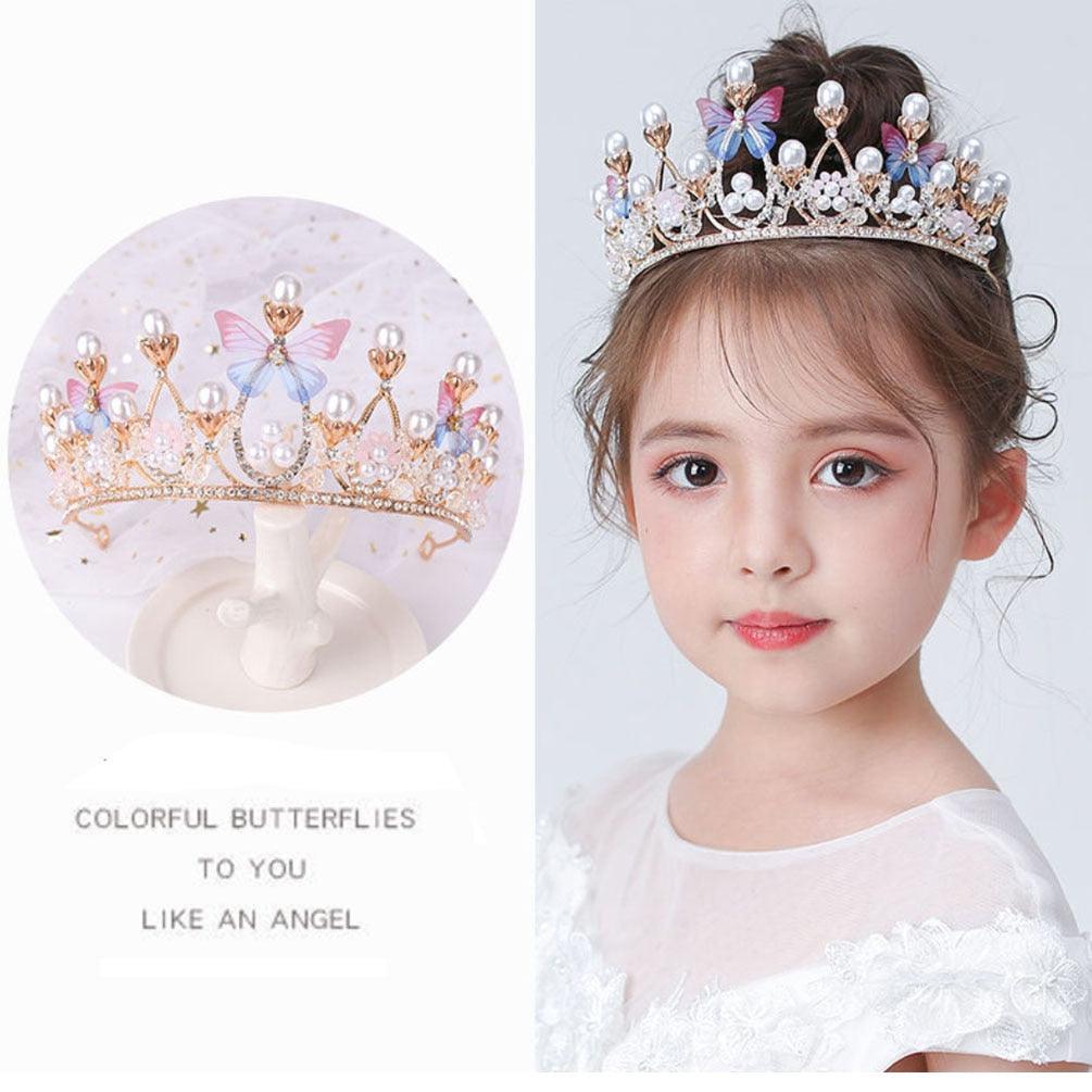 Fashion Crystal Princess Crown Rhinestone Tiara for Girl Birthday Wedding Model  Queen Crown Pearl Butterfly Hair Jewelry Handmade Rose Gold Crown with Pearl Crystal Princess Crown for Girls Birthday Wedding Party Prom