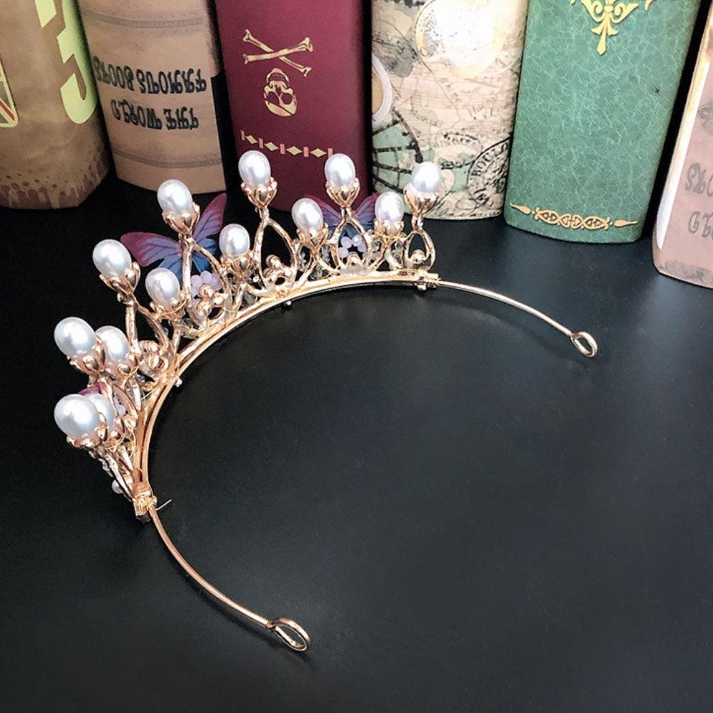 Fashion Crystal Princess Crown Rhinestone Tiara for Girl Birthday Wedding Model  Queen Crown Pearl Butterfly Hair Jewelry Handmade Rose Gold Crown with Pearl Crystal Princess Crown for Girls Birthday Wedding Party Prom