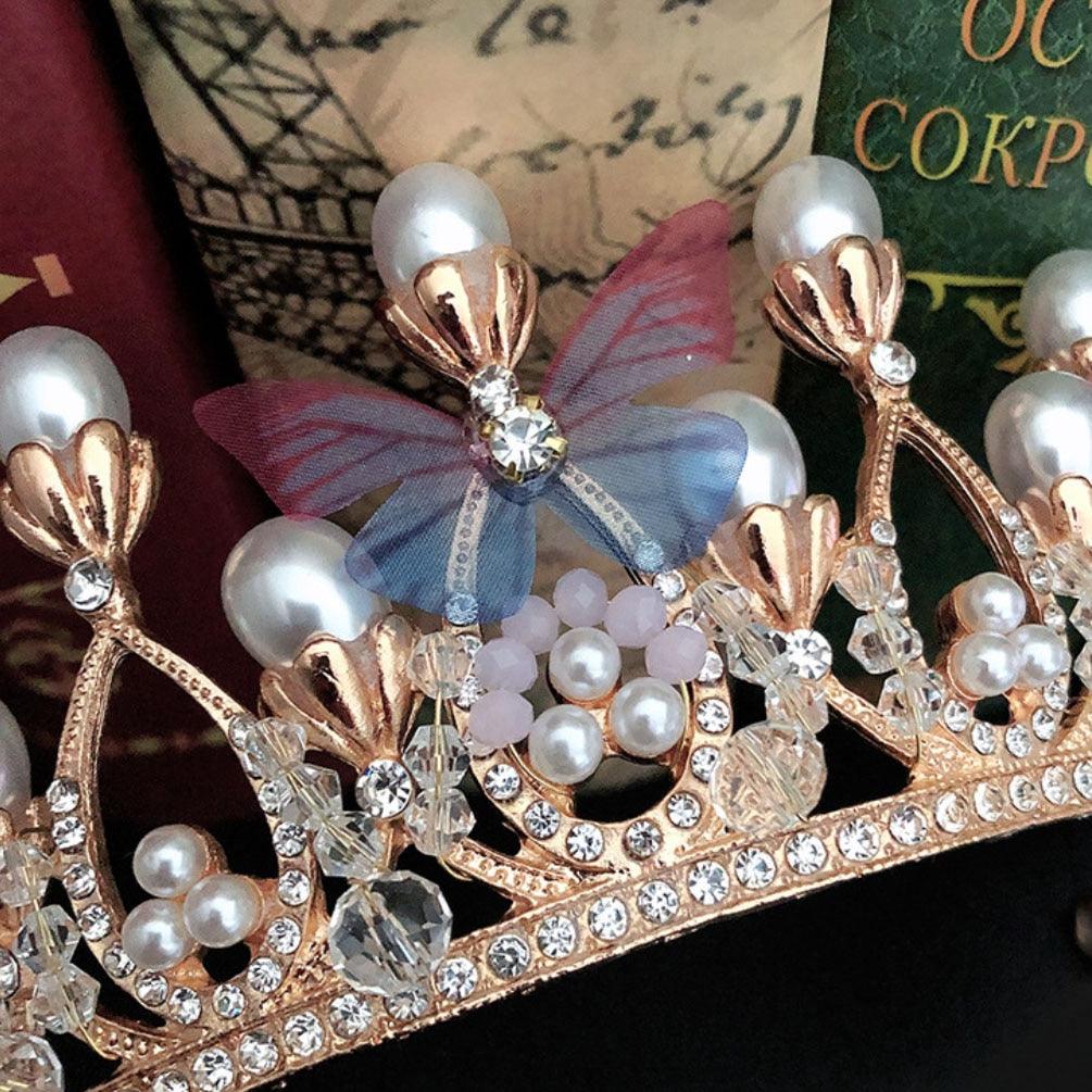 Fashion Crystal Princess Crown Rhinestone Tiara for Girl Birthday Wedding Model  Queen Crown Pearl Butterfly Hair Jewelry Handmade Rose Gold Crown with Pearl Crystal Princess Crown for Girls Birthday Wedding Party Prom