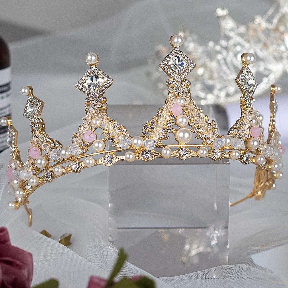 Fashion Crystal Princess Crown Rhinestone Tiara for Girl Birthday Wedding Model  Queen Crown Pearl Butterfly Hair Jewelry Handmade Rose Gold Crown with Pearl Crystal Princess Crown for Girls Birthday Wedding Party Prom