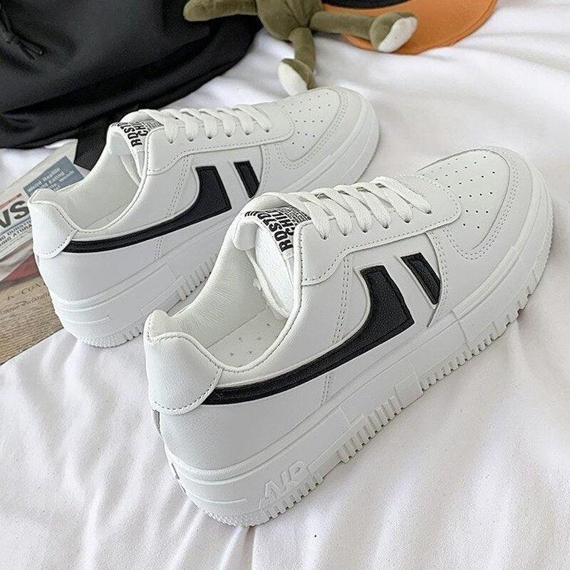 Fashion Flats Womans Sneakers Casual Breathable Vulcanized Shoes Lace Up Woman Comfort Walking White Round Head Platform Casual Sports Cute Fashion Walking School Sneakers