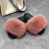 Fashion Fox Fur Slippers Women Home Fluffy Comfort Summer Flats Sweet Shoes Indoor Flip Flops Fur Slides Elegant Sandals Lightweight House Slippers Fuzzy Band Slip On Open Toe Slippers